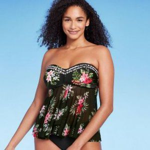 Women's Ladder Trim Flyaway Tankini Top - Kona Sol™ Black Tropical Print